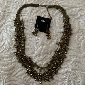 Brass Ball Bead Necklace Multi Strand with matching earrings